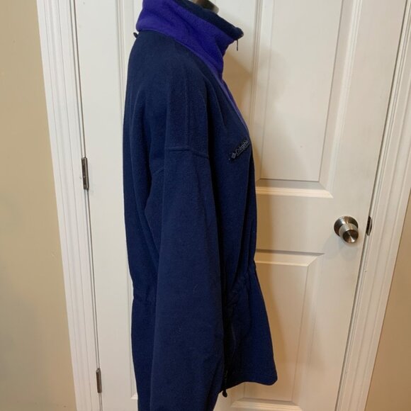 Columbia Vintage Dark Blue Zip-Up Fleece Jacket Waist Cinch,  Size L - Picture 3 of 6